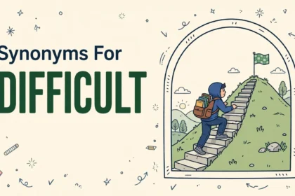 Synonyms for difficult illustration card with the word difficult in large green letters