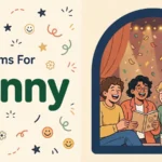 Funny synonyms illustration card.