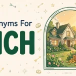 Synonyms for rich illustration card with the word rich in large green letters