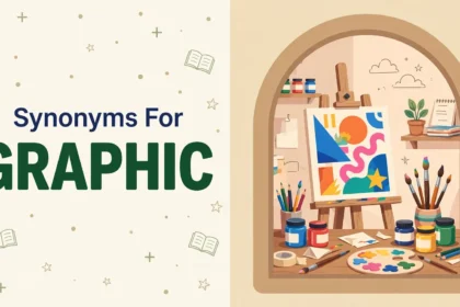 Illustration card with the word Graphic in bold green beside a rounded arch window showing a vivid colorful poster scene