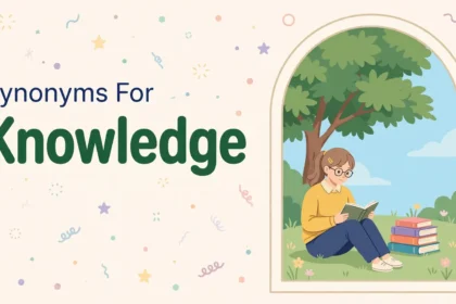 Synonyms for knowledge illustration card, student reading under a large tree